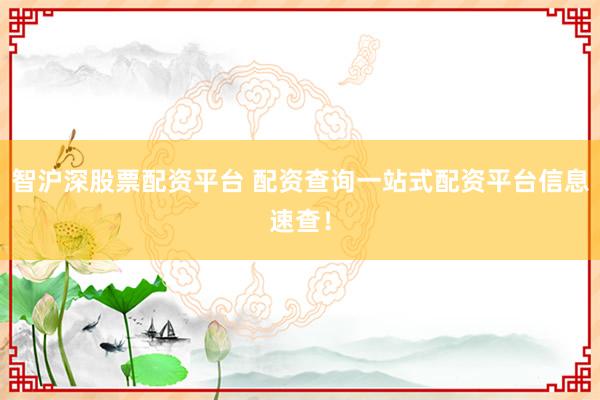 智沪深股票配资平台 配资查询一站式配资平台信息速查！