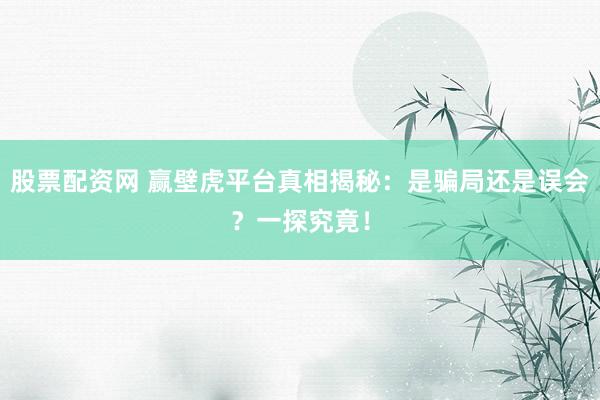 股票配资网 赢壁虎平台真相揭秘：是骗局还是误会？一探究竟！