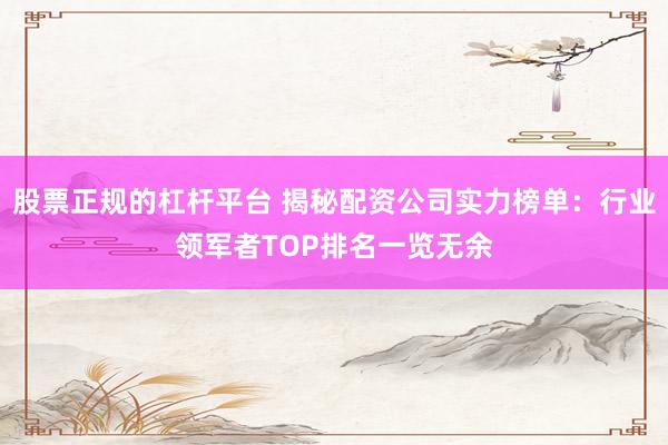 股票正规的杠杆平台 揭秘配资公司实力榜单：行业领军者TOP排名一览无余