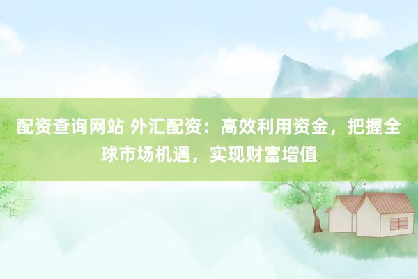 配资查询网站 外汇配资：高效利用资金，把握全球市场机遇，实现财富增值