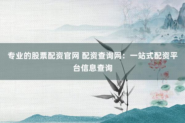 专业的股票配资官网 配资查询网:一站式配资平台信息查询