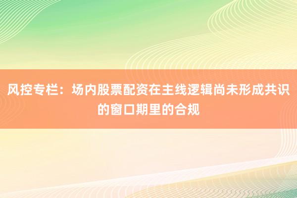 风控专栏：场内股票配资在主线逻辑尚未形成共识的窗口期里的合规