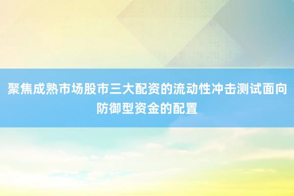 聚焦成熟市场股市三大配资的流动性冲击测试面向防御型资金的配置