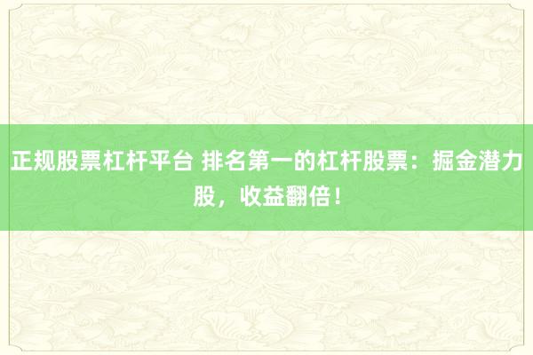 正规股票杠杆平台 排名第一的杠杆股票：掘金潜力股，收益翻倍！